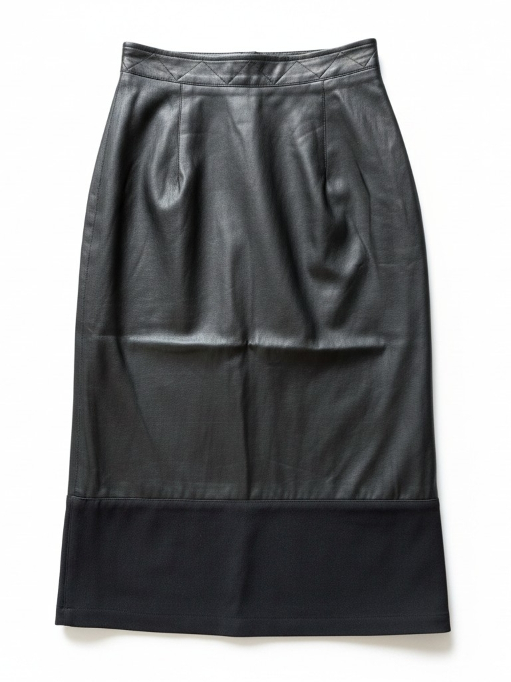 Rachel Comey Black Faux Leather Pencil Skirt with Contrast Hem
